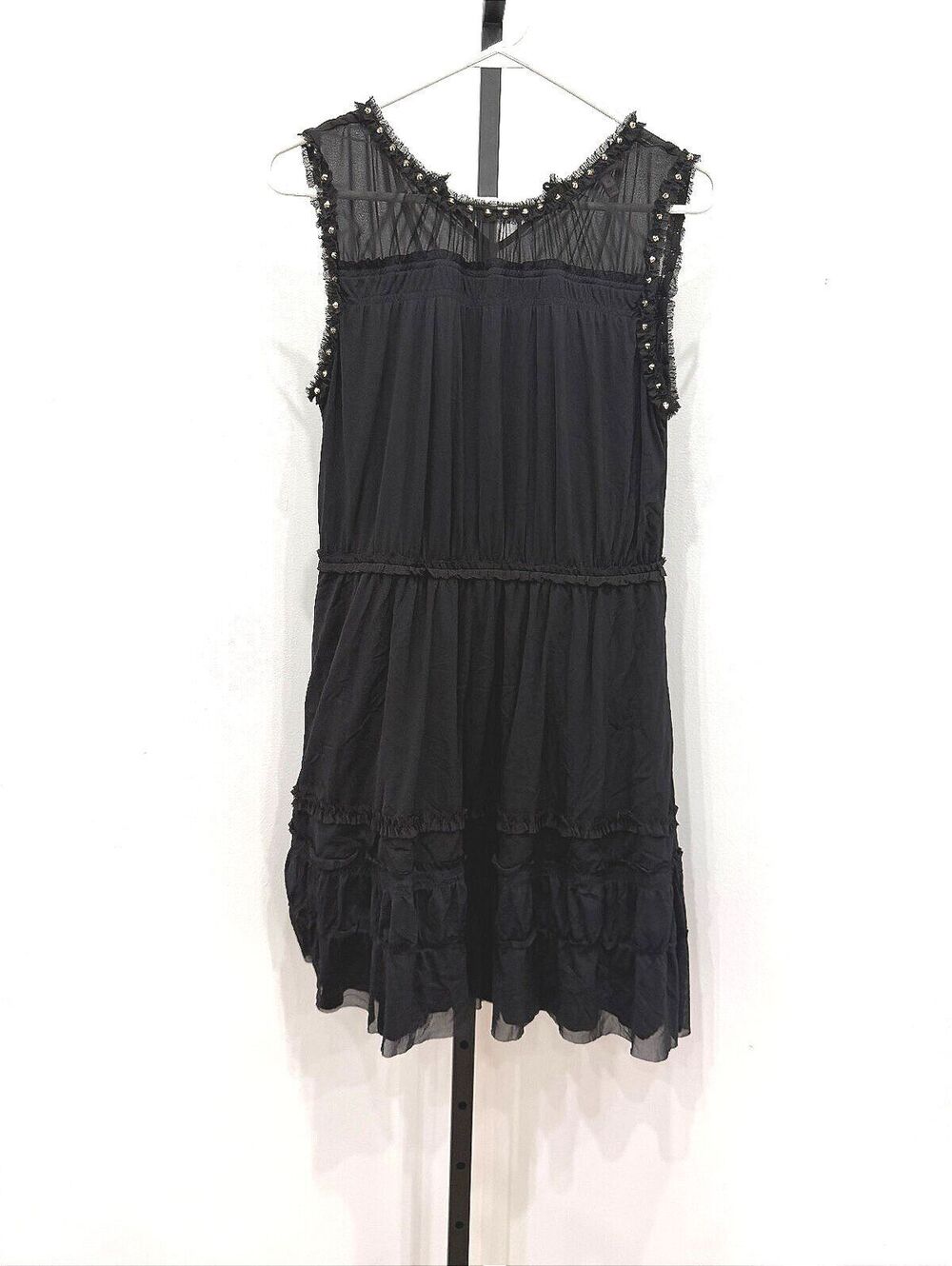 Juicy Couture Black Sleeveless Dress with Sheer Mesh and Studded Trim Medium